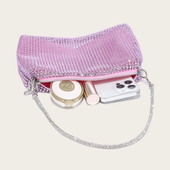Pink Rhinestone Evening Party Clutch Prom Bag Purse - NEW - Picture 4 of 6